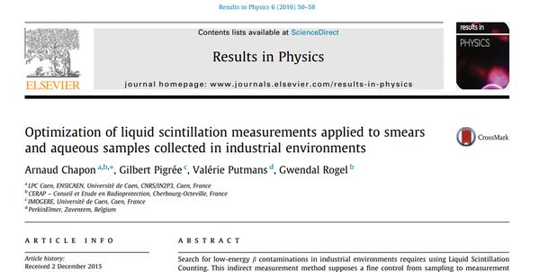 [Publication scientifique] Optimization of liquid scintillation measurements applied to smears and aqueous samples collected in industrial environments